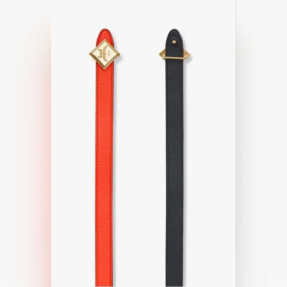 MCM Orange to Black Reversible Diamond Logo Embossed Leather Belt Size 95cm MCM Reversible Diamond Logo Belt Embossed Orange Black  main image 2
